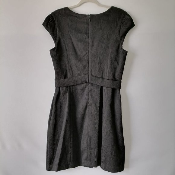 Max & Cleo Womens Black Cap Sleeve Square Neck Textured Sheath Dress Size 12 - Picture 2 of 7